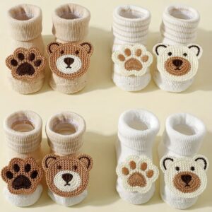 چهار جفت جوراب بچگانه تا وسط ساق با طرح خرس