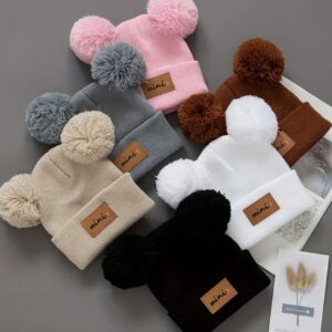 ست ۲ عددی کلاه کوچک با لوگوی قلب، کلاه‌های پوم‌پوم بامزه،