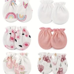 ست ۶ تکه دستکش نوزادی با طرح کارتونی، ضد خش