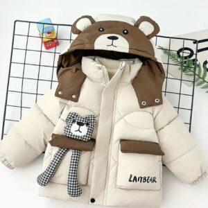 کاپشن گرم با کلاه خرسی و گوش‌های کوچک،