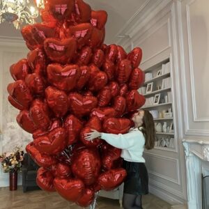 پنجاه عدد بادکنک فویلی قلبی قرمز