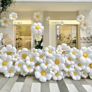 بادکنک های آلومینیومی گل مینا و آفتابگردان سفید