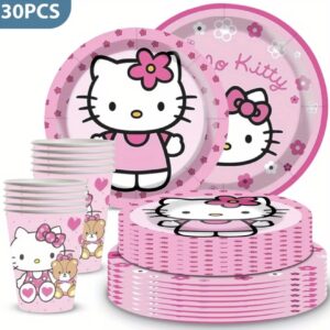 ست ۳۰ عددی سرویس میز یکبار مصرف با تم هلو کیتی
