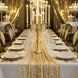 رانر میز پولکی طلایی | جنس پلی‌استر، شکل مستطیلی