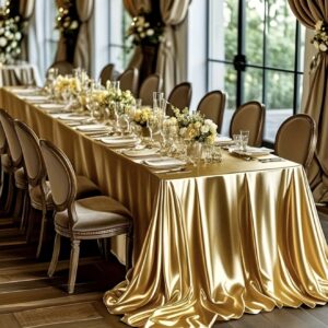 رانر میز ساتن طلایی از جنس پلی‌استر