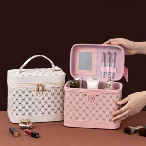 جعبه آرایش جادار و قابل حمل با آینه و جای برس