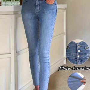 شلوار جین زنانه جذب با فاق بلند – از جنس دنیم کشی