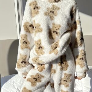 ست لباس راحتی مخملی با طرح خرس کوچک