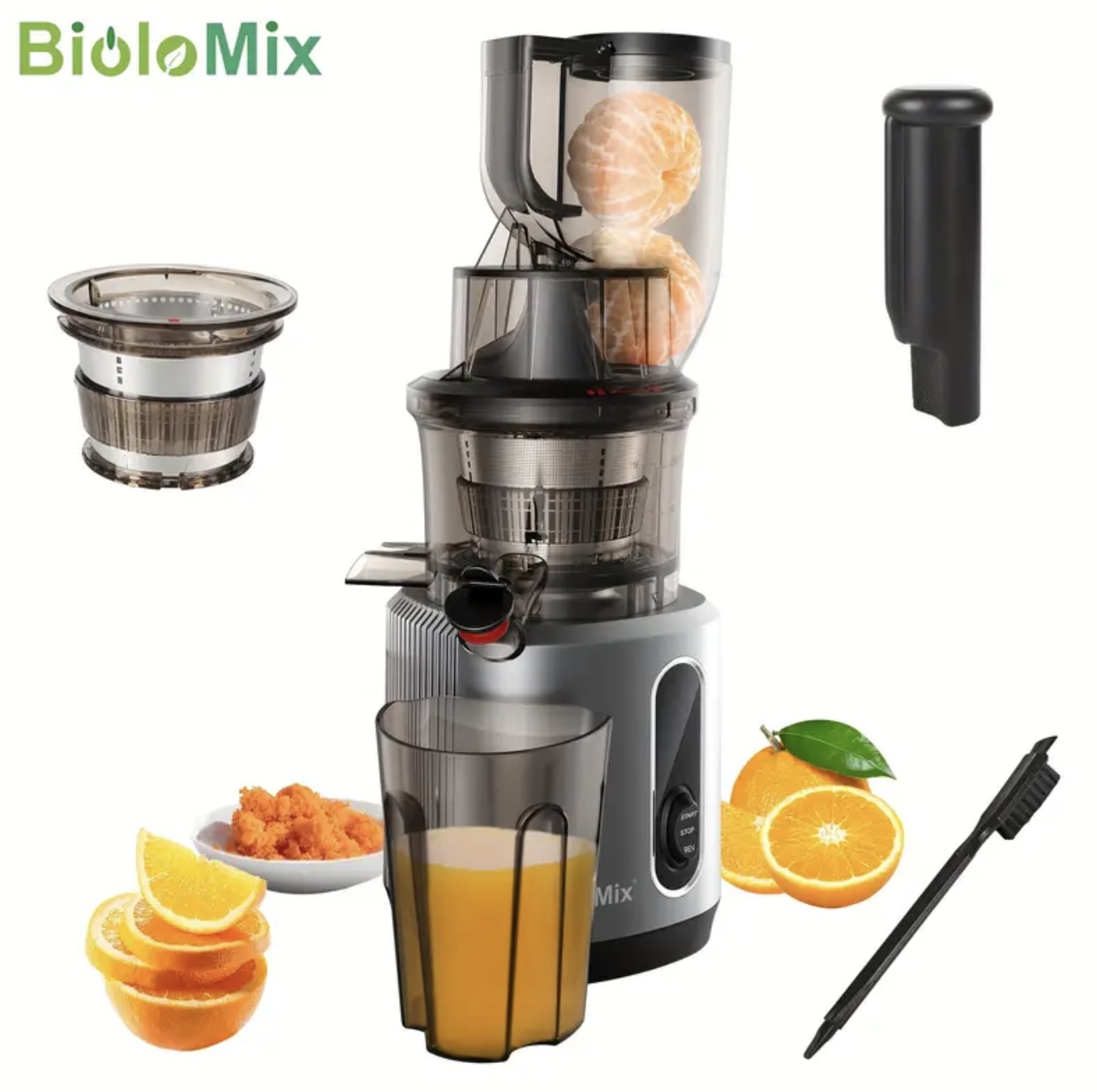 دستگاه آبمیوهگیری BioloMix با خروجی پهن و عملکرد آرام