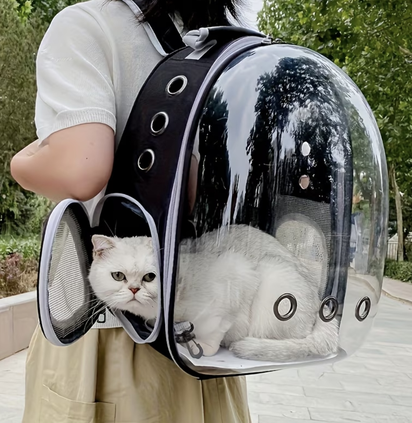 کیف حمل شفاف و تنفسپذیر برای گربهها و سگهای کوچک، با زیپ، قابل حمل