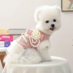 شیک سگ صورتی با پاپیون مرواریدی – لباس گرم و راحت حیوانات خانگی با آستر پشمی نرم