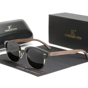 عینک دست‌ساز KINGSEVEN از چوب گردوی مشکی