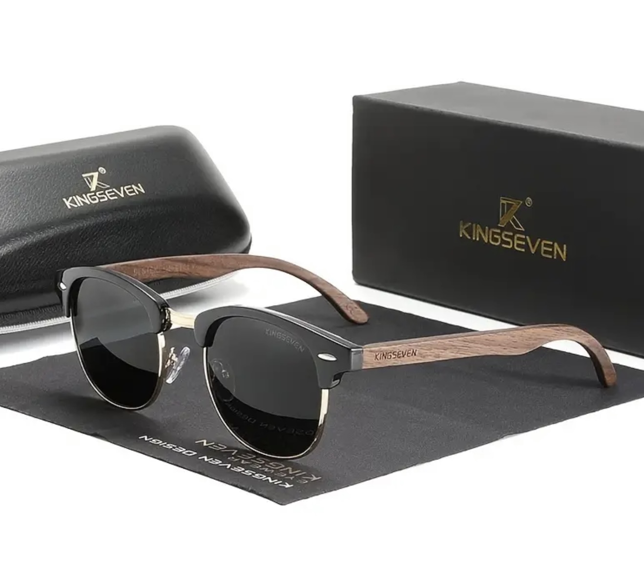 عینک دستساز KINGSEVEN از چوب گردوی مشکی