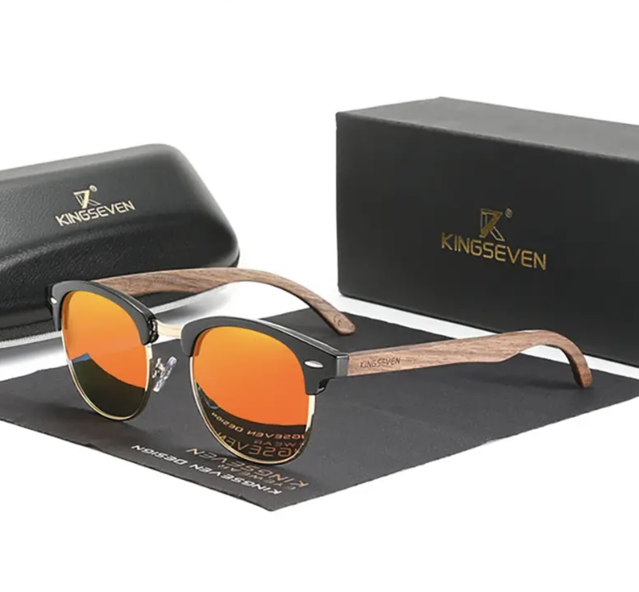 عینک دستساز KINGSEVEN از چوب گردوی مشکی - Image 2