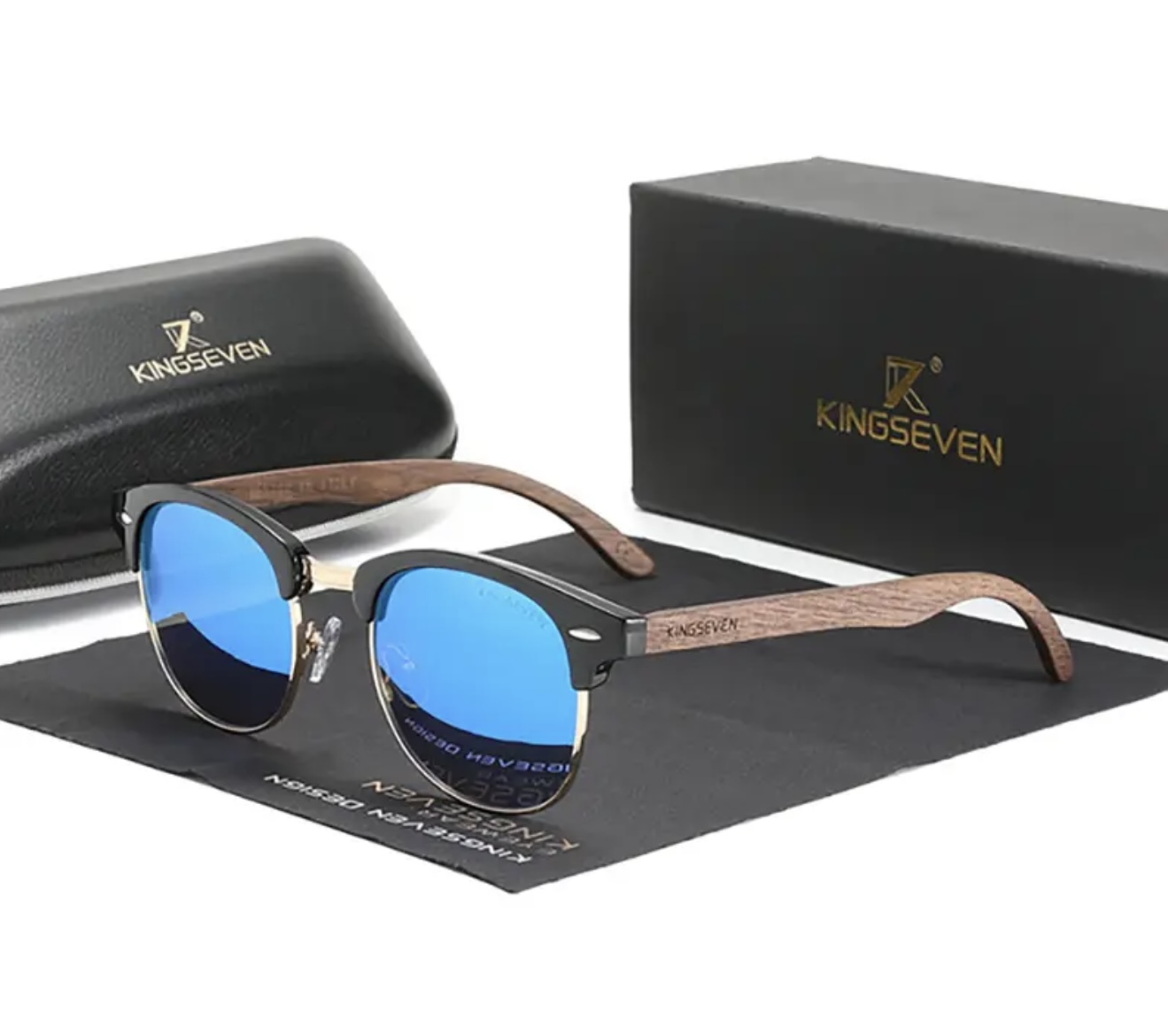 عینک دستساز KINGSEVEN از چوب گردوی مشکی - Image 3