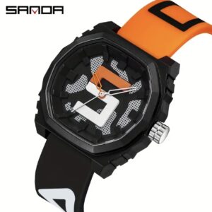 ساعت دیجیتال بزرگ Sanda با بند قرمز و آبی – مقاوم در برابر آب