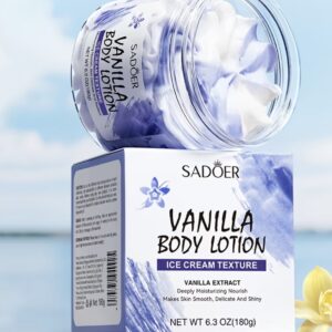 لوسیون بدن وانیلی با بافت بستنی‌ای  مرطوب‌کننده و کرمی با بافت مارپیچی،