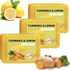 صابون روغنی ۳ در ۱ زردچوبه + لیمو + اسید کوجیک   لایه‌برداری با ذرات اسکراب زردچوبه