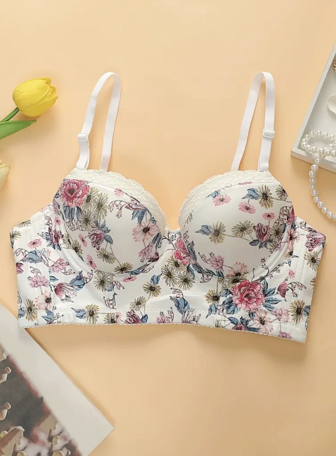 سوتین زنانه شیک پوش آپ با طرح گل - Image 4