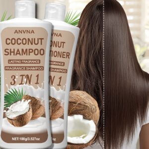 ست شامپو و نرم‌کننده ۳ در ۱ ANVNA با نارگیل – ۲ بطری ۱۰۰ گرمی