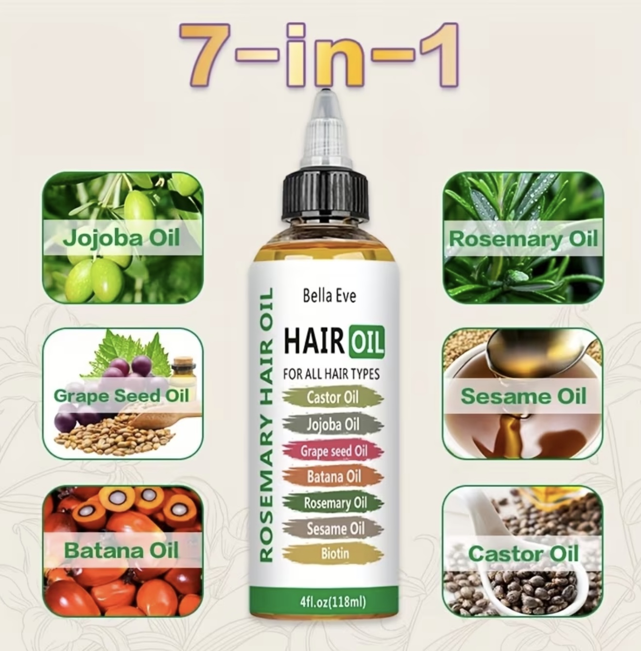 روغن مو رزماری ۴ اونس | شامل روغن کرچک، روغن باتانا، بیوتین، روغن هسته انگور