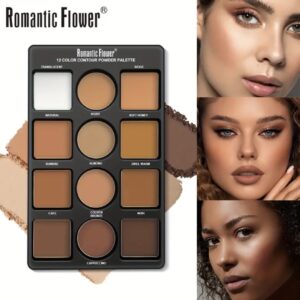 پالت آرایشی پودری برنزر، کانتور و هایلایتر ۱۲ رنگROMANTICFLOWER