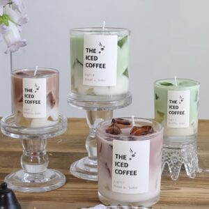 شمع ژله‌ای با طراحی فنجان قهوه یخ‌زده ماتچا
