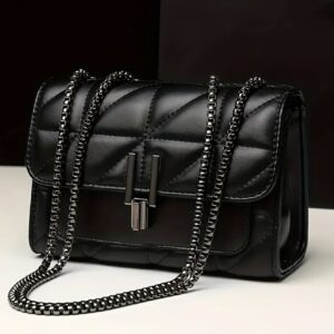 کیف شانه‌ای مشکی شیک از چرم مصنوعی با بند زنجیری