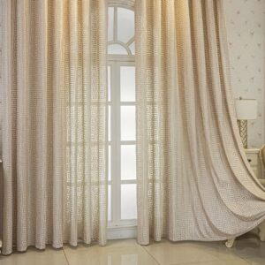 ست ۲ عددی پرده ژاکارد باکیفیت به رنگ بژ (حریر)