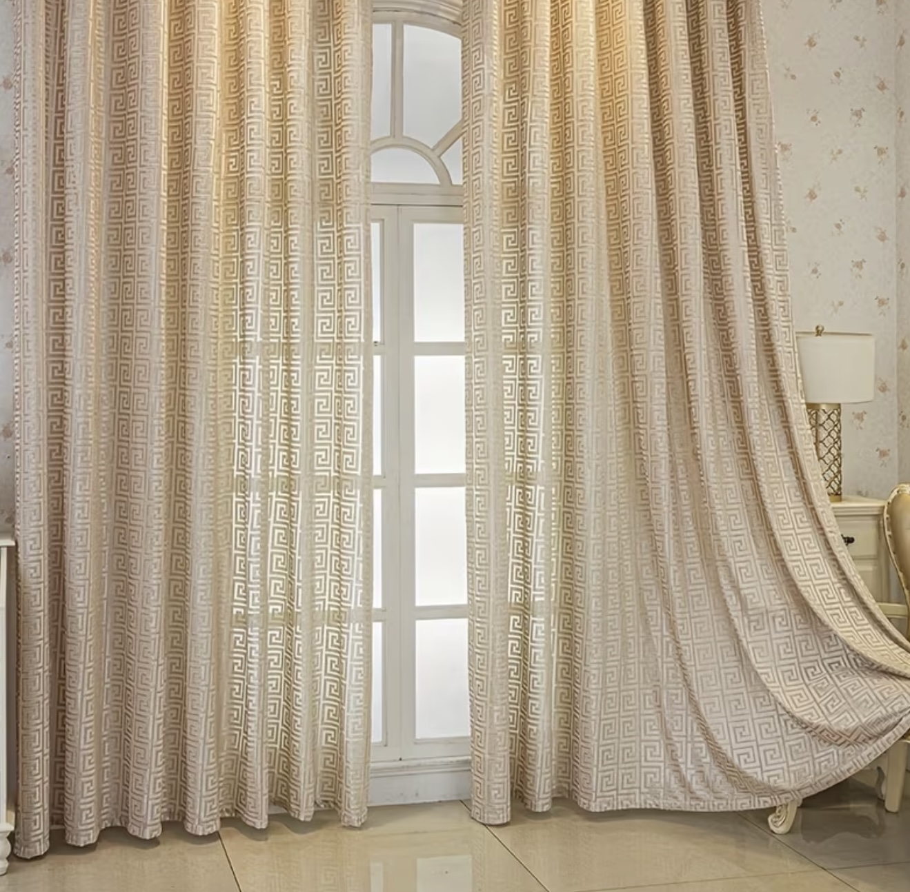 ست ۲ عددی پرده ژاکارد باکیفیت به رنگ بژ (حریر)