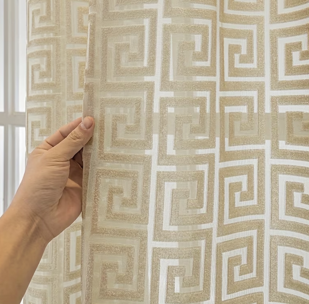 ست ۲ عددی پرده ژاکارد باکیفیت به رنگ بژ (حریر) - Image 2