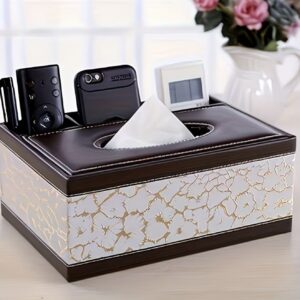 جعبه دستمال شیک از چرم مصنوعی با جای ریموت کنترل و ارگانایزر رومیزی
