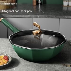 ماهیتابه هشت ضلعی با پوشش سنگی ضدچسب، کف صاف، مناسب سرخ‌کردن با روغن کم