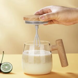 لیوان همزن برقی – ساخته‌شده از شیشه بوروسیلیکات با کیفیت، باتری‌خور، با سرعت ۶۰۰۰ دور در دقیقه، مناسب قهوه، شیر و پودر پروتئین