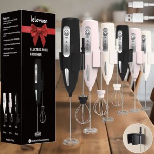 همزن شیر برقی دستی شارژی از طریق USB با ۳ سرعت /کف‌ساز و باترزن تخم‌مرغ، ساخته شده از استیل ضدزنگ ۳۰۴، کم‌صدا و جمع‌وجور