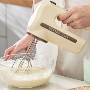 همزن دستی برقی اتوماتیک با دو رنگ (قهوه‌ای/سبز) و موتور دوگانه پرسرعت ۱۵۰۰۰ دور در دقیقه، دارای ۵ سطح سرعت برای شیرینی‌پزی، کیک و هم زدن خامه