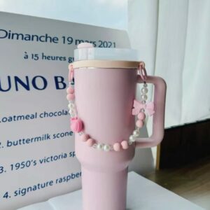 بند حمل بطری آب طرح فرانسوی با پاپیون و قلب، تزئین‌شده با مهره‌های مرواریدی