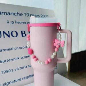 بند حمل بطری آب طرح فرانسوی با پاپیون و قلب، تزئین‌شده با مهره‌های مرواریدی