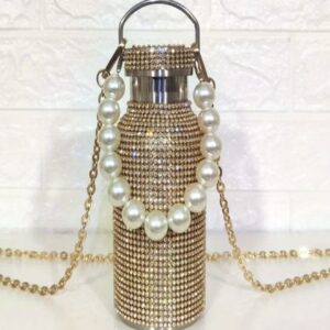 بطری(قمقمه) آب با زنجیر مرواریدی براق – ساخته‌شده از استیل ضدزنگ، مناسب نوشیدنی‌های گرم و سرد