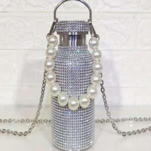 بطری(قمقمه) آب با زنجیر مرواریدی براق – ساخته‌شده از استیل ضدزنگ، مناسب نوشیدنی‌های گرم و سرد