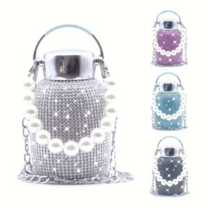 بطری آب براق از استیل ضدزنگ دو لایه با نگین‌های درخشان