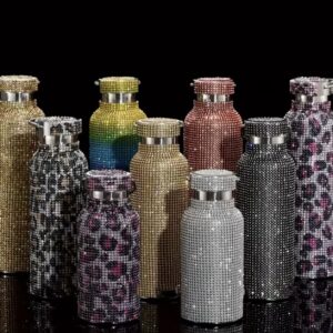 بطری(قمقمه آب )درخشان با نگین‌های براقی  استیل ضدزنگ دو لایه برای نوشیدنی‌های گرم و سرد