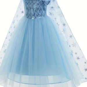 لباس پرنسس السا از فروزن با شنل یخی آبی قابل جدا شدن و نقش‌های برف‌دانه