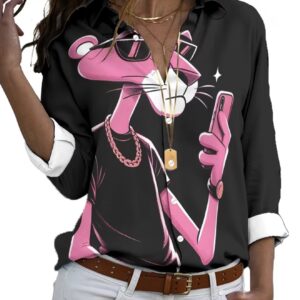 ‌پیراهن آستین بلند پلنگ صورتی