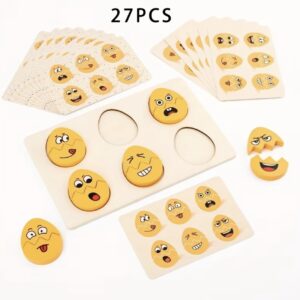 ست ۲۷ عددی اسباب‌بازی تطبیق احساسات به شکل تخم‌مرغ پازل چوبی تطبیق چهره