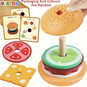 اسباب‌بازی چیدن برگر از جنس چوب،