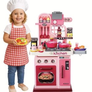ست آشپزخانه اسباب‌بازی شامل اجاق با نور و صدا، سینک با آب روان، فر و ۵۳ قطعه لوازم آشپزی
