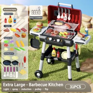 اسباب‌بازی باربیکیو برای کودکان شامل ست آشپزخانه خانگی با ابزارهای متنوع، شبیه‌سازی زغال و نور بخار