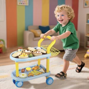 ست واگن چای شبیه‌سازی‌شده با لوازم آشپزخانه و سرویس غذاخوری