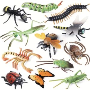 ست ۱۲ تکه مدل حشرات و حیوانات وحشی جنگل شامل پروانه، عقرب، مانتیس، سنجاقک و مارمولک،